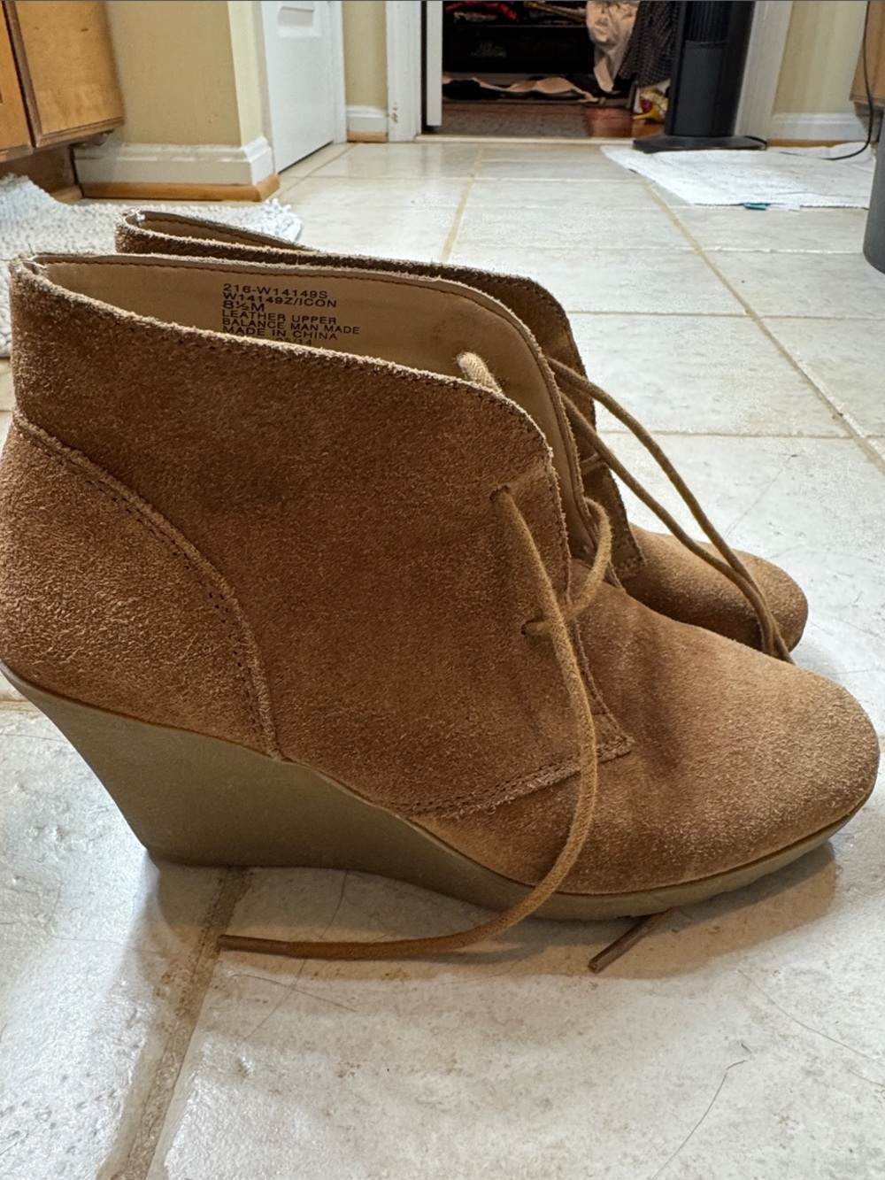 White Mountain Tan Suede Lace-Up Wedge Booties